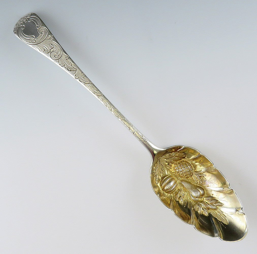 Antique 1808 English Georgian Sterling Silver Gold Fruit Bowl Serving Spoon 8.5"