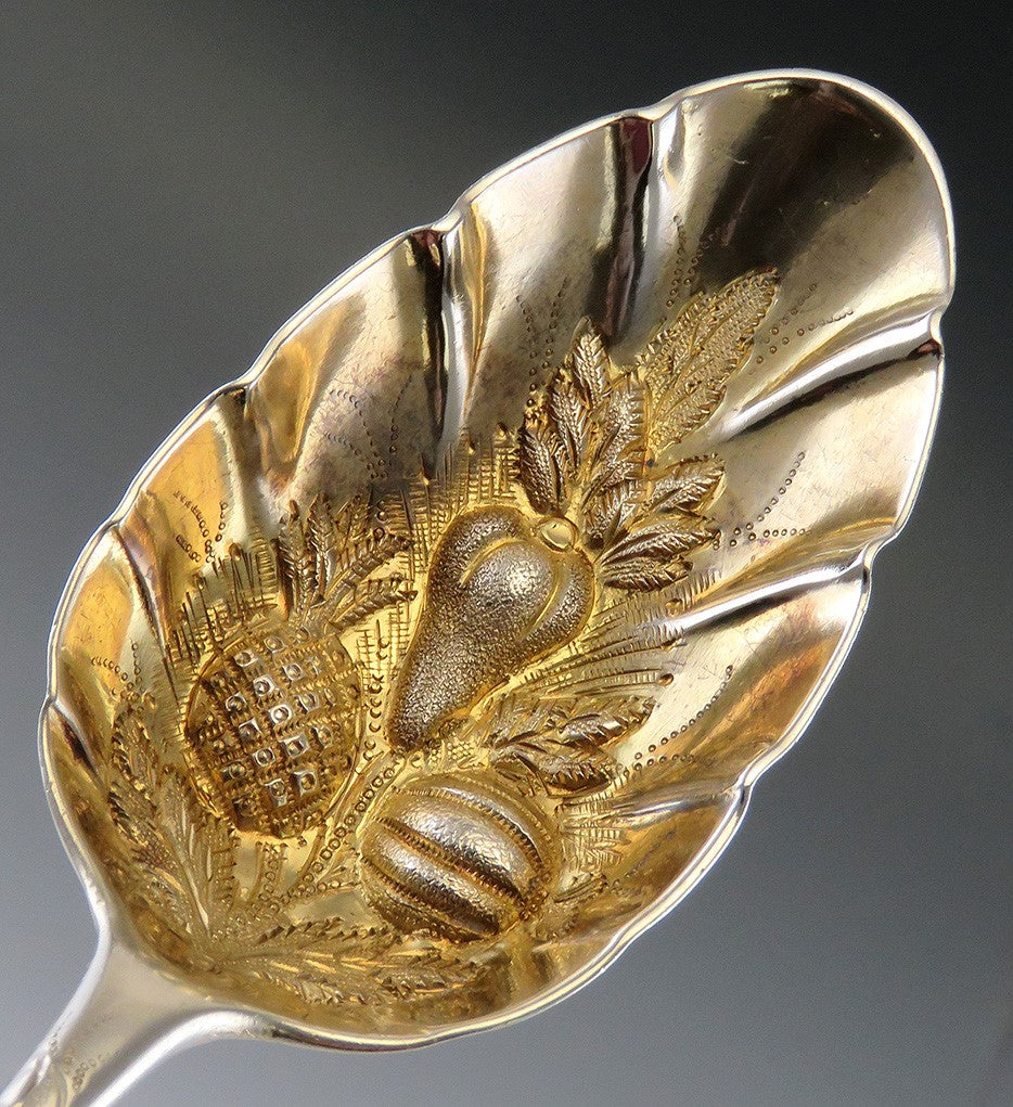 Antique 1808 English Georgian Sterling Silver Gold Fruit Bowl Serving Spoon 8.5"