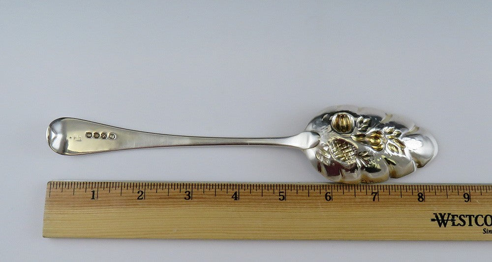 Antique 1808 English Georgian Sterling Silver Gold Fruit Bowl Serving Spoon 8.5"