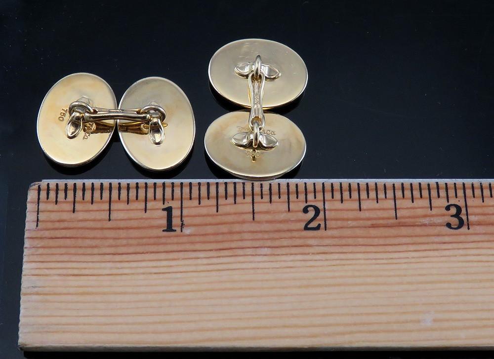 Vintage 18K Yellow Gold Blue Enamel Tiffany & Co Heavy Oval Cufflinks NO MONO