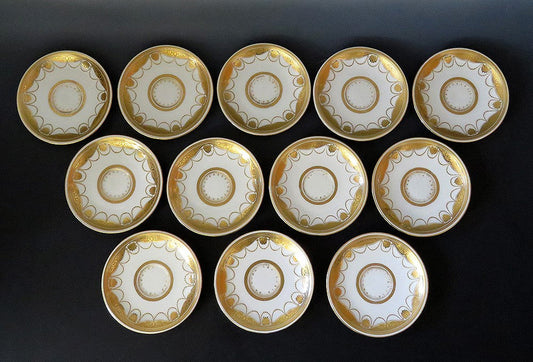 12 Antique 1920s Royal Doulton Gold Gilded Porcelain Tea Cup Saucers 6 1/8"