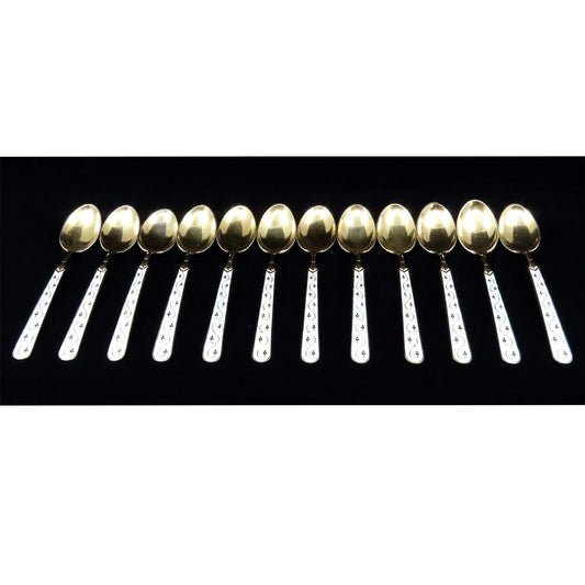 12 Norwegian Gold Wash Sterling Silver T Marthinsen Enamel Demitasse Spoons
