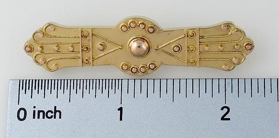 Antique Etruscan Revival Italian 14k Yellow Gold Pin c1860s Brooch