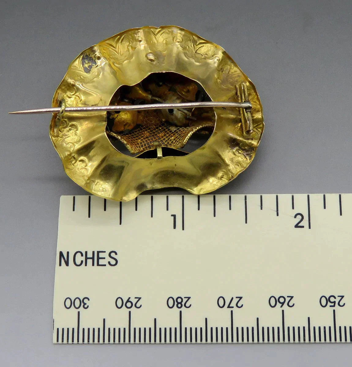 Antique American Victorian 14K Yellow Gold Handmade Basket of Fruit Brooch Pin