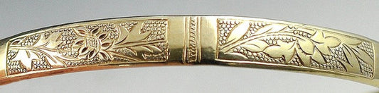 Antique Chinese Export Silver 800 Purity Bangle Bracelet w/ Bamboo and Flowers