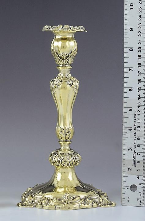 4 Antique English Victorian 1837 Gilt Gold Wash Sterling Silver Candlesticks