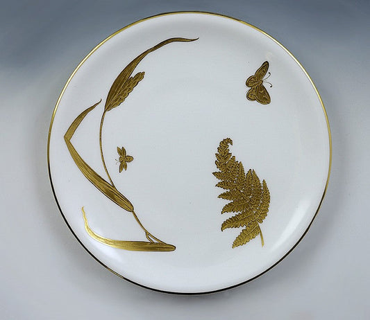 11 English Mintons 1878 Gilt Porcelain Butterfly and Fern Plates