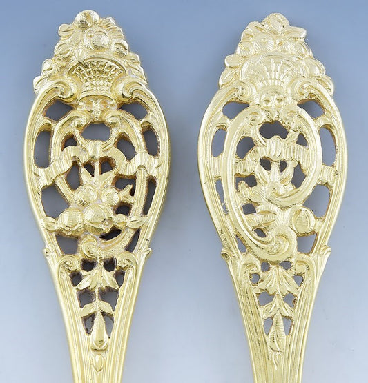 c1900 Fab set 12 Gilt Sterling Silver Basket of Flowers Dessert/Fruit Forks