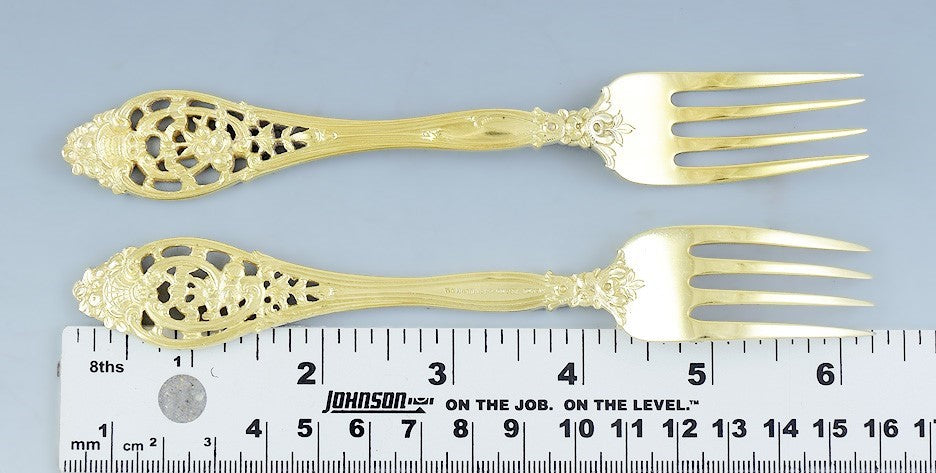c1900 Fab set 12 Gilt Sterling Silver Basket of Flowers Dessert/Fruit Forks