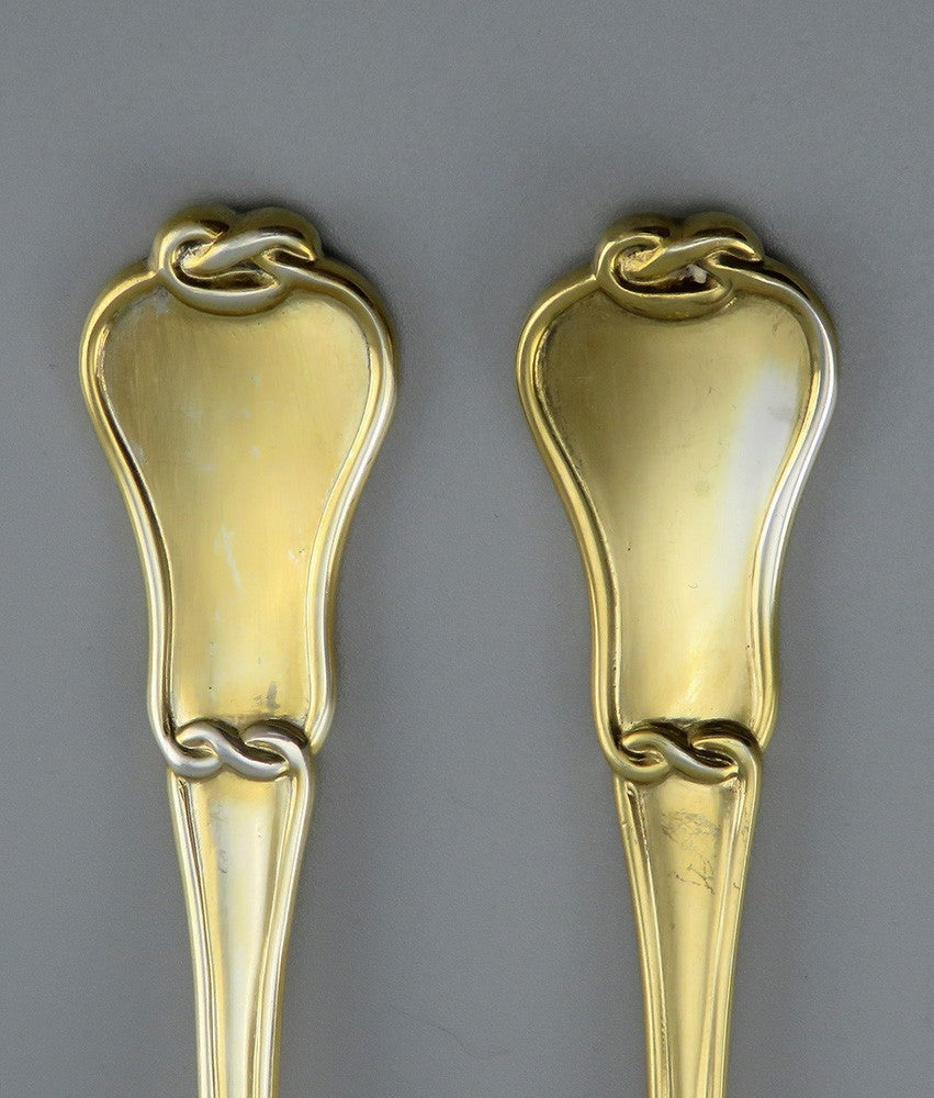 Pair 1855 Russian Gilt Silver Meat or Potato Forks KF Malcz Fleur de Lis Crest