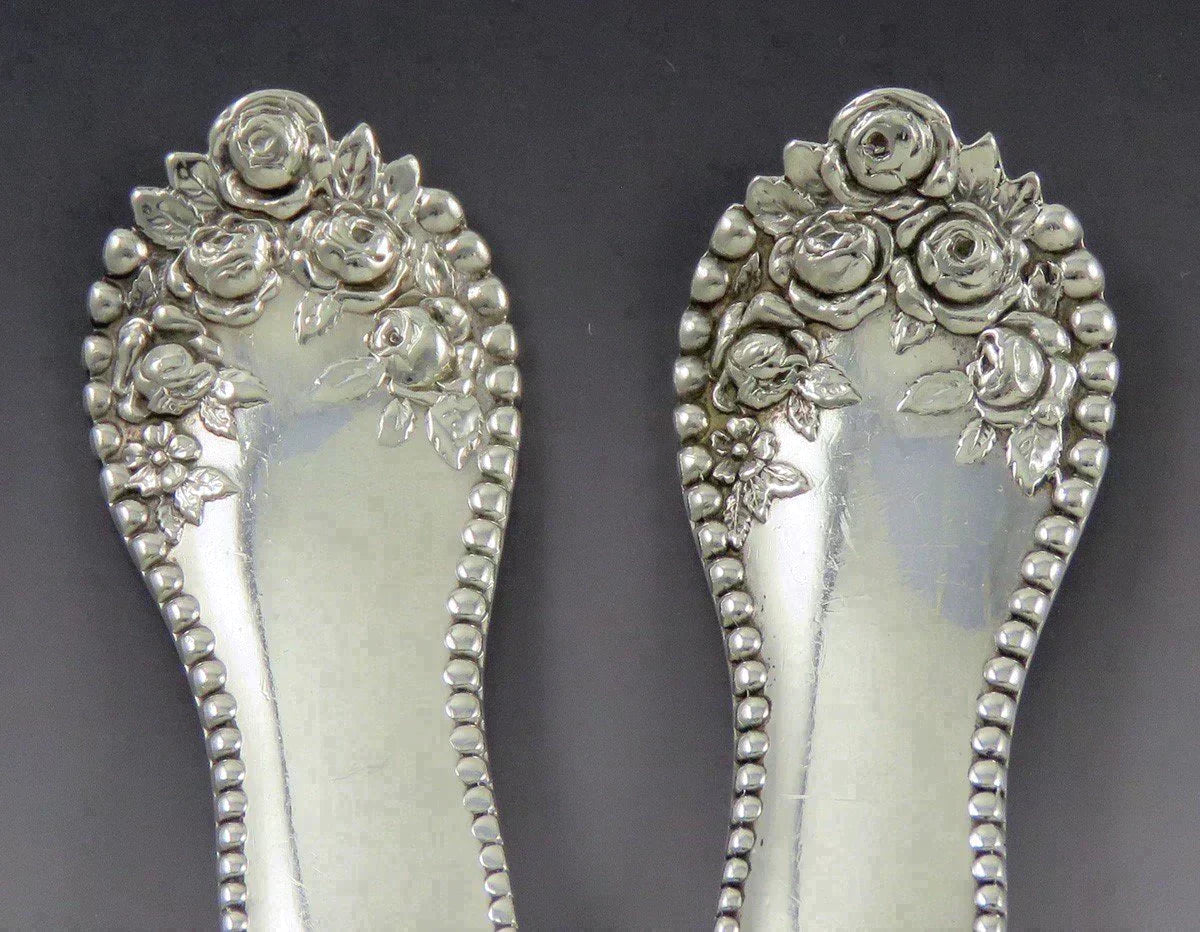 Antique Sterling Silver Gorham Lancaster 1897 Gold Fruit Serving Spoons 8 1/2"