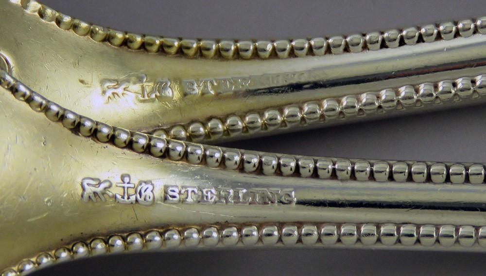 Antique Sterling Silver Gorham Lancaster 1897 Gold Fruit Serving Spoons 8 1/2"