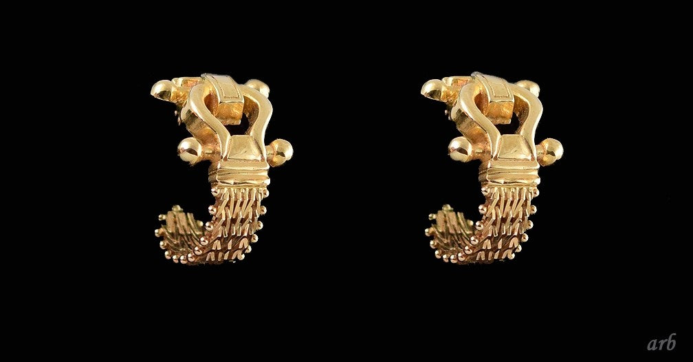 Stunning Pair of 14k Yellow Gold Hoops Pierced Earrings with Belt Buckle Design