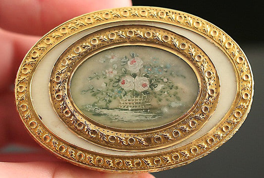 French 18k Gold Box With Miniature Rose Painting c1783