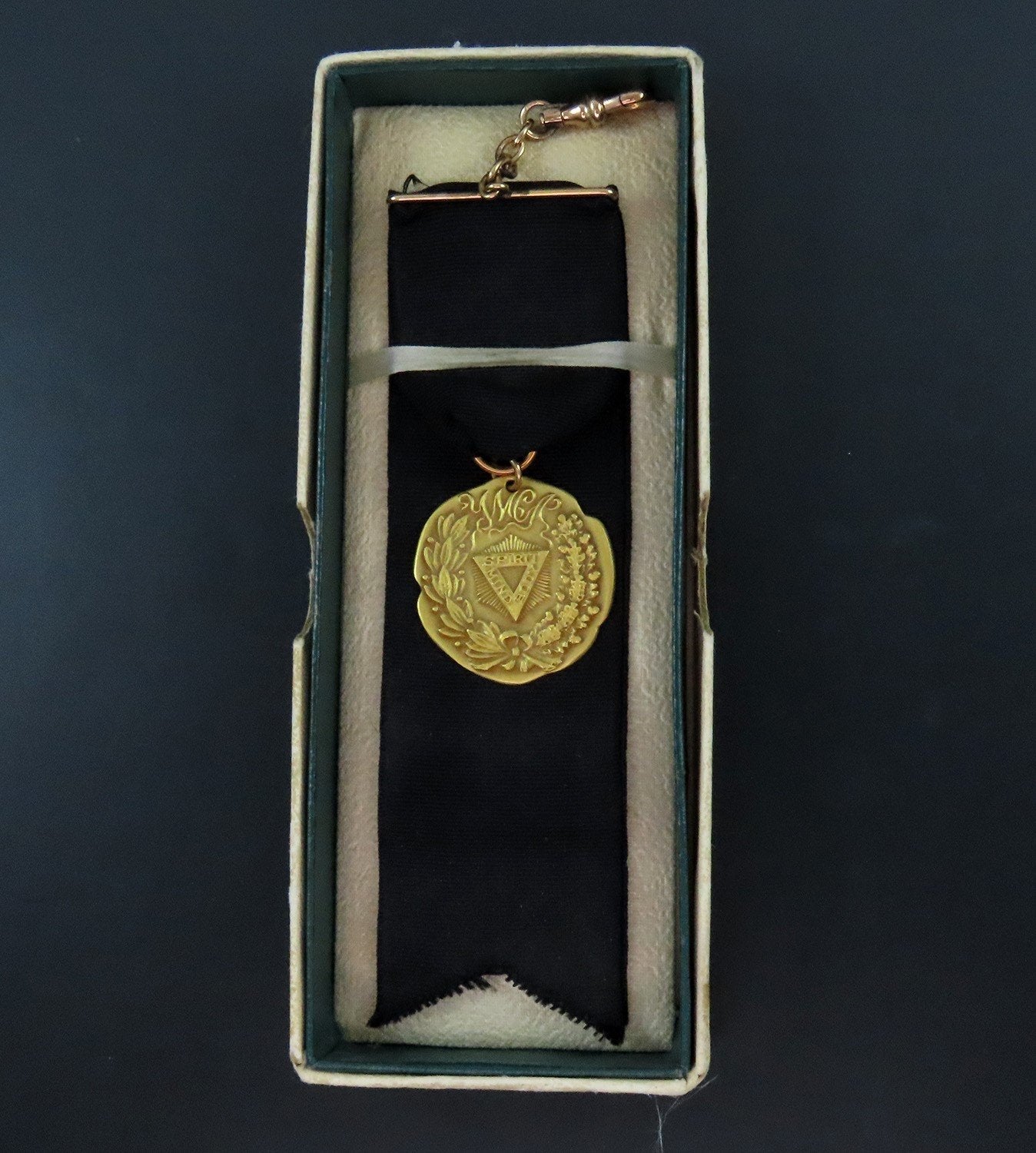 Rare Antique c1905 10k Yellow Gold YMCA Medal Medallion On Ribbon