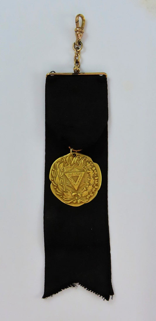Rare Antique c1905 10k Yellow Gold YMCA Medal Medallion On Ribbon