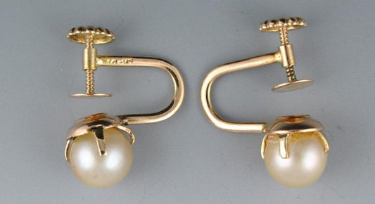 Classic 14K Yellow Gold Genuine Pearl Screw Back Earrings