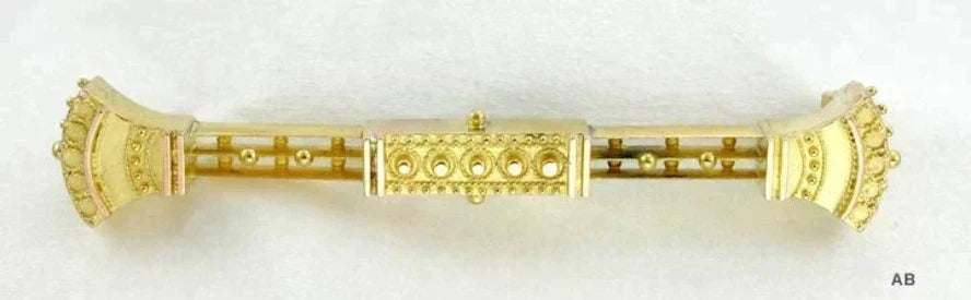 Victorian 19th Century 14K Yellow Gold Etruscan Revival Pin Brooch