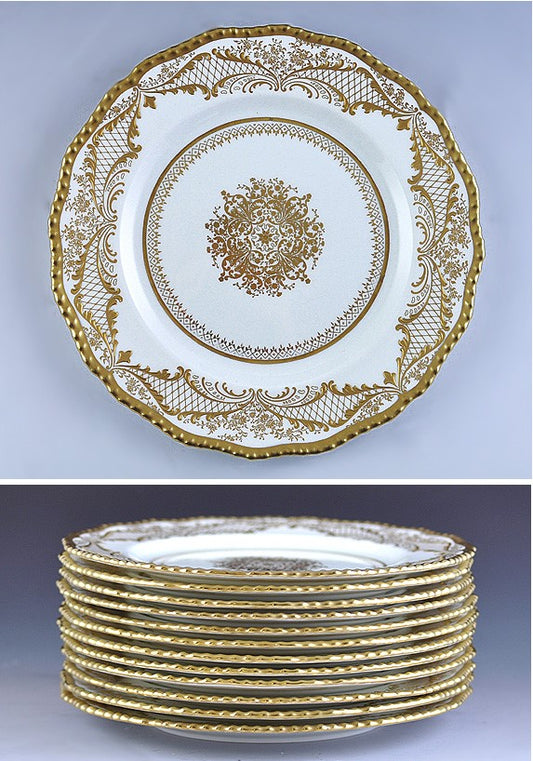 Best 12 Royal Doulton Gilt Porcelain RA2600 Dinner Plates