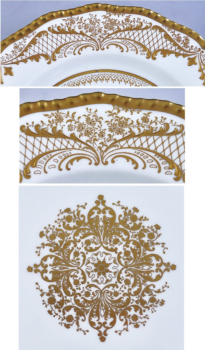 Best 12 Royal Doulton Gilt Porcelain RA2600 Dinner Plates