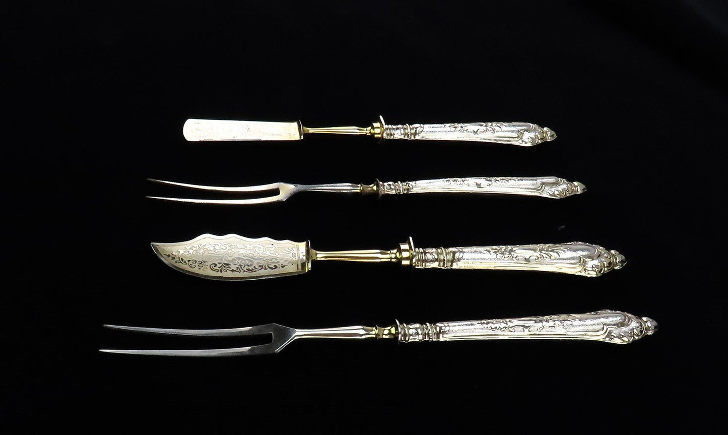 Beautiful Set 4 Silver Handled Servers Turn of the Century w/ Original Box