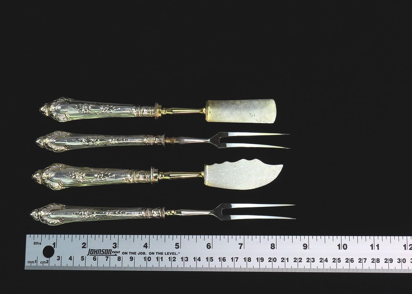 Beautiful Set 4 Silver Handled Servers Turn of the Century w/ Original Box
