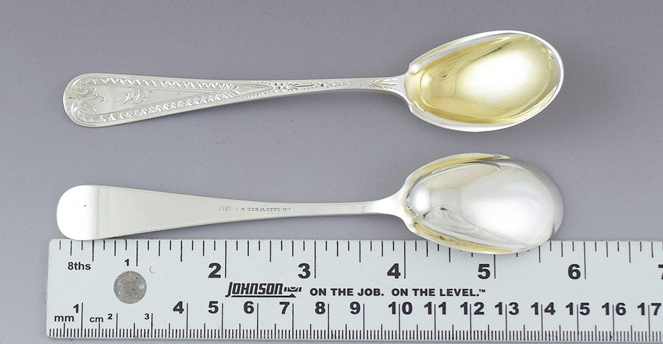 Great set 12 Antique American Sterling Silver Bright Cut Dessert Spoons