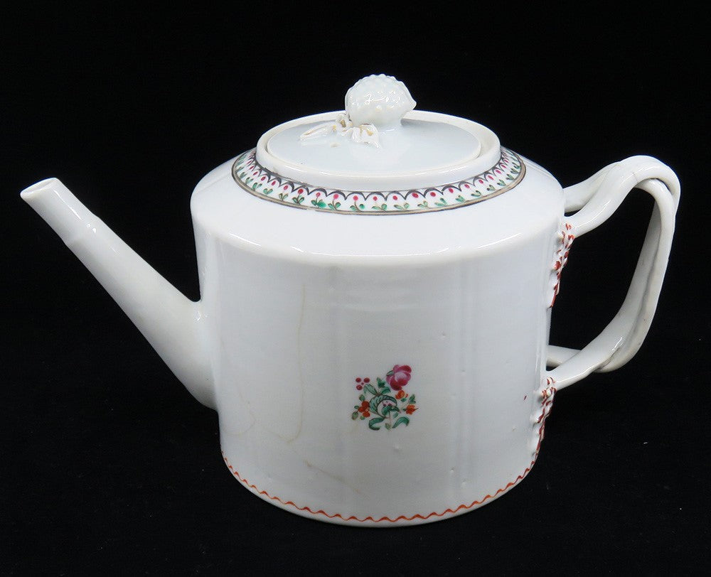 c1790 Chinese Export Porcelain White and Rose Floral Teapot