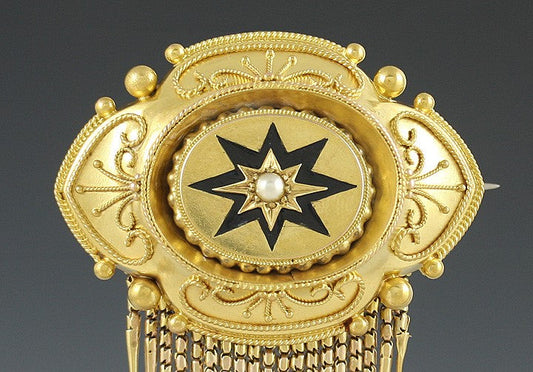 c1860 14k Gold Victorian Etruscan Revival Hair Memorial Brooch Pin