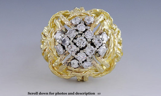 Italian 18K Yellow Gold & Diamond Rope Weave Cocktail Ring