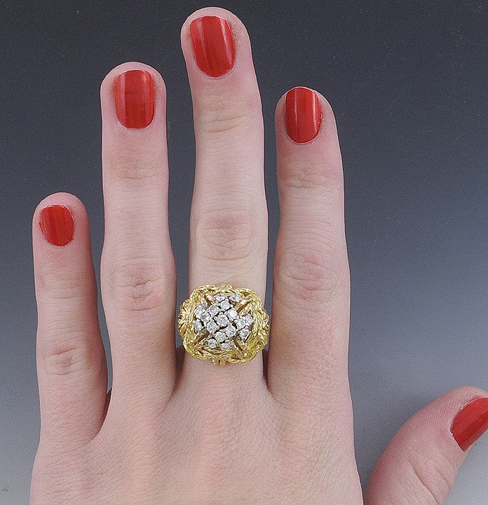 Italian 18K Yellow Gold & Diamond Rope Weave Cocktail Ring