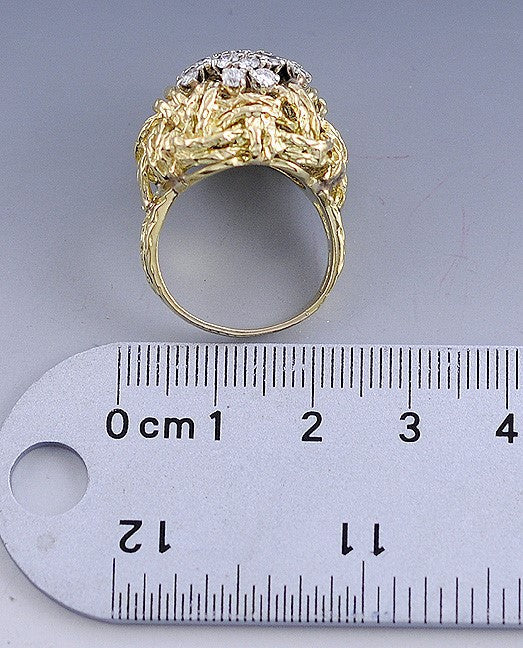 Italian 18K Yellow Gold & Diamond Rope Weave Cocktail Ring