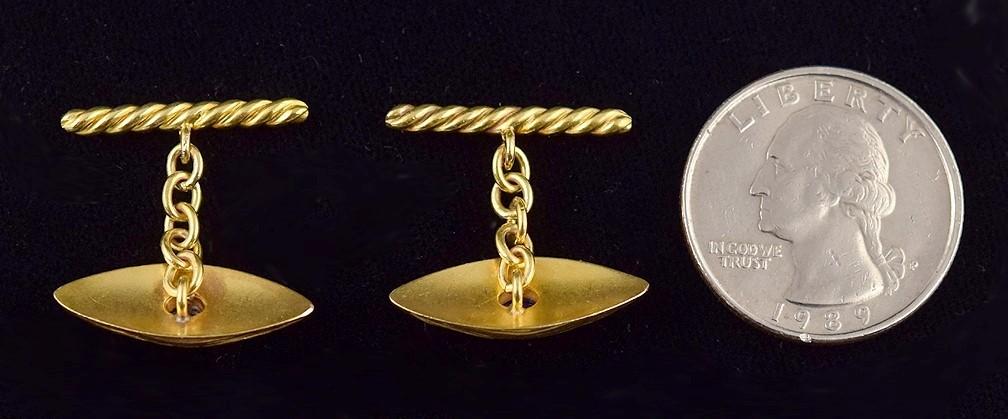 Stylish c1930s 14k Yellow Gold Sapphire Woodgrain Finish Toggle Cufflinks