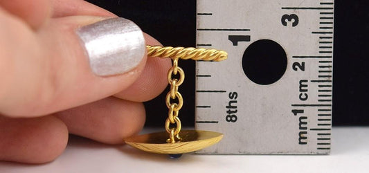 Stylish c1930s 14k Yellow Gold Sapphire Woodgrain Finish Toggle Cufflinks