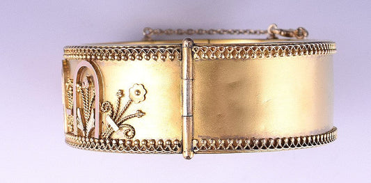 Antique Victorian Renaissance Revival Cuff Bracelet Multi-tone Gold Filled