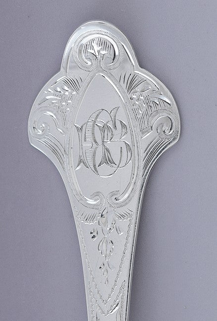 c1865-1875 set 12 American Sterling Silver Bright Cut Coffee 5 o'Clock Spoons