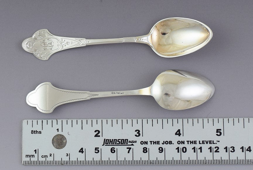 c1865-1875 set 12 American Sterling Silver Bright Cut Coffee 5 o'Clock Spoons