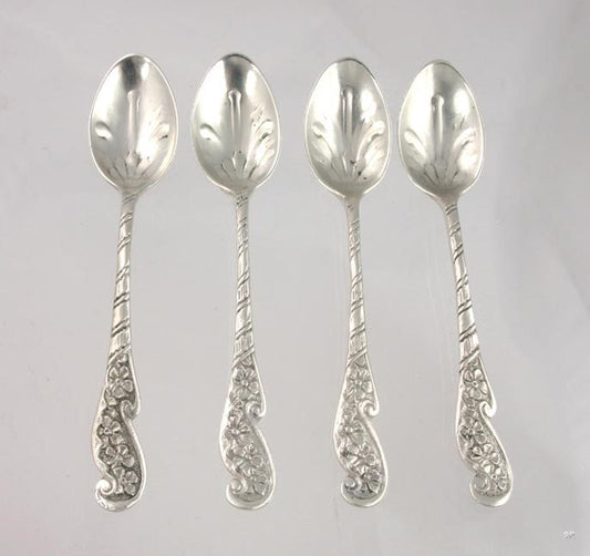 4 Unique Gorham Flower Floral Sterling Silver Salt Spoons