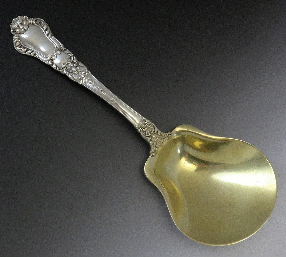 Antique Sterling Silver Gorham Old Baronial 1898 Large Gilded Serving Spoon 9"