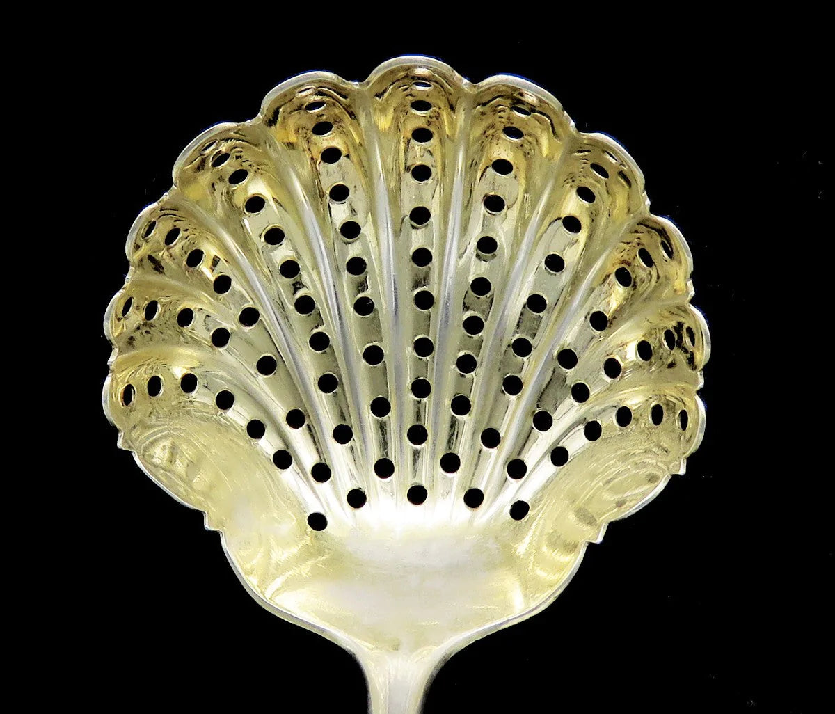 Antique Gorham Grecian Sterling Silver Gold Pierced Bowl Berry Strainer Ladle