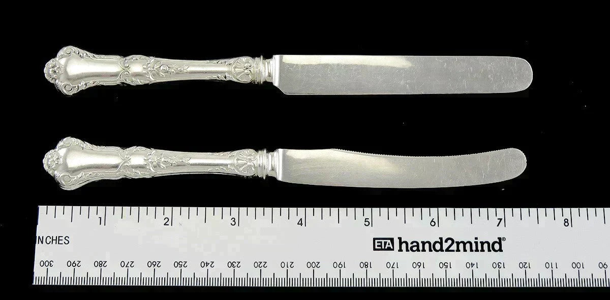 6 Antique Sterling Silver Gorham Baronial 1898 Orange/Citrus Knives 7 3/8"