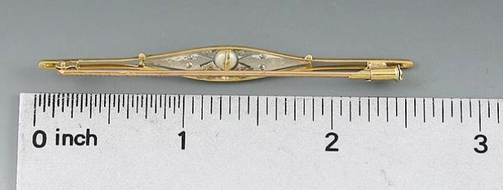 Antique c1900 French 18k Gold Platinum Pearl Diamond Bar Pin