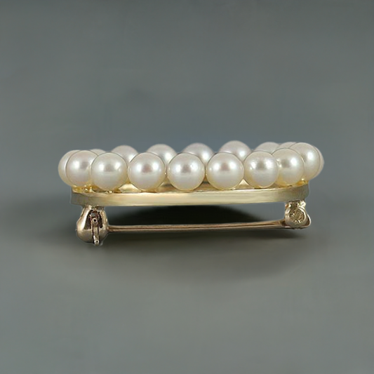 Elegant 14k Gold Pearl Circle Wreath Pin Modern Brooch