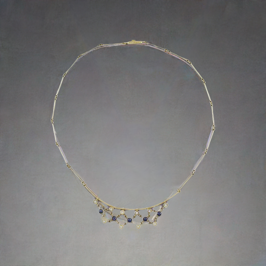 Fabulous Quality 18K Gold Diamond & Cabochon Sapphire Necklace