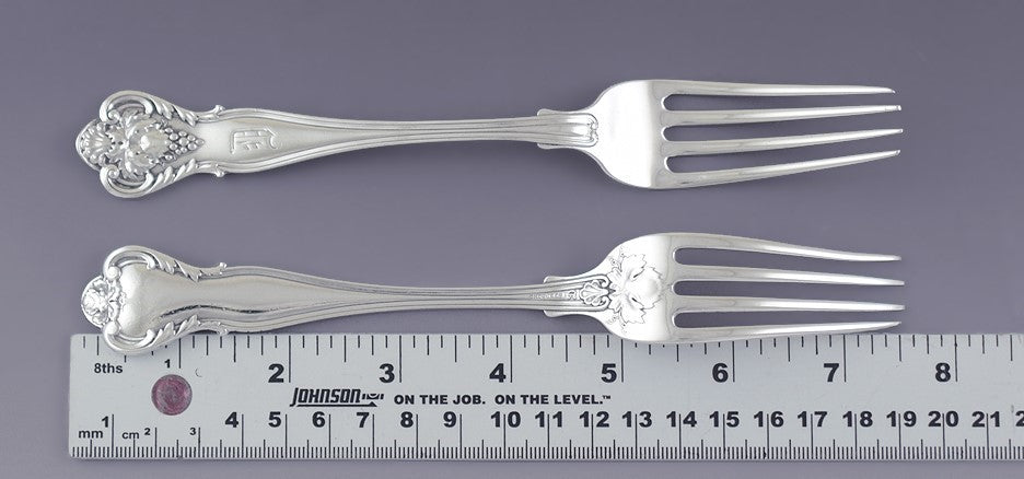 Fab set 10 Durgin Sterling Silver New Vintage Dinner Forks D Mono 7 1/2"