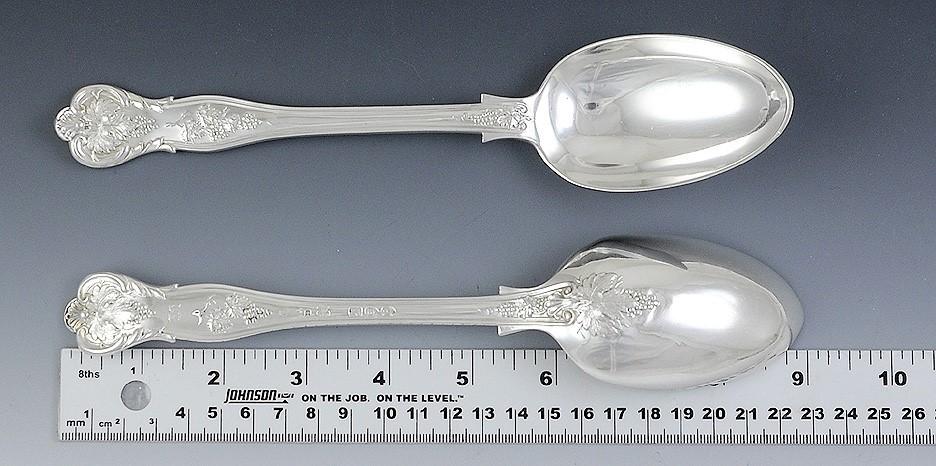 Quality Pair Victorian English Sterling Silver Serving Spoons Grapevine 1892