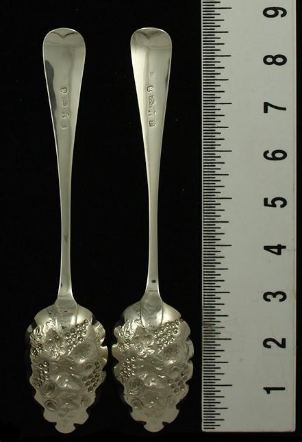 Antique 1802 English Gold Wash Sterling Silver Hand Chased Fruit Serving Spoons