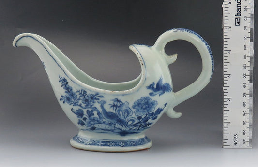 Antique c1800 Chinese Export Porcelain Blue White Gravy Sauce Boat
