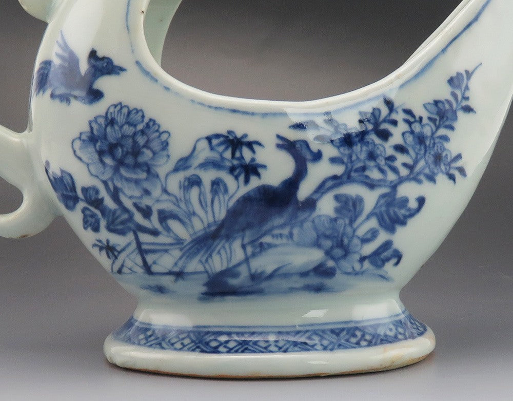 Antique c1800 Chinese Export Porcelain Blue White Gravy Sauce Boat
