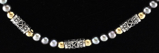 Lovely Freshwater Pearl 14k Yellow Gold Necklace Purple Sterling Silver Clasp